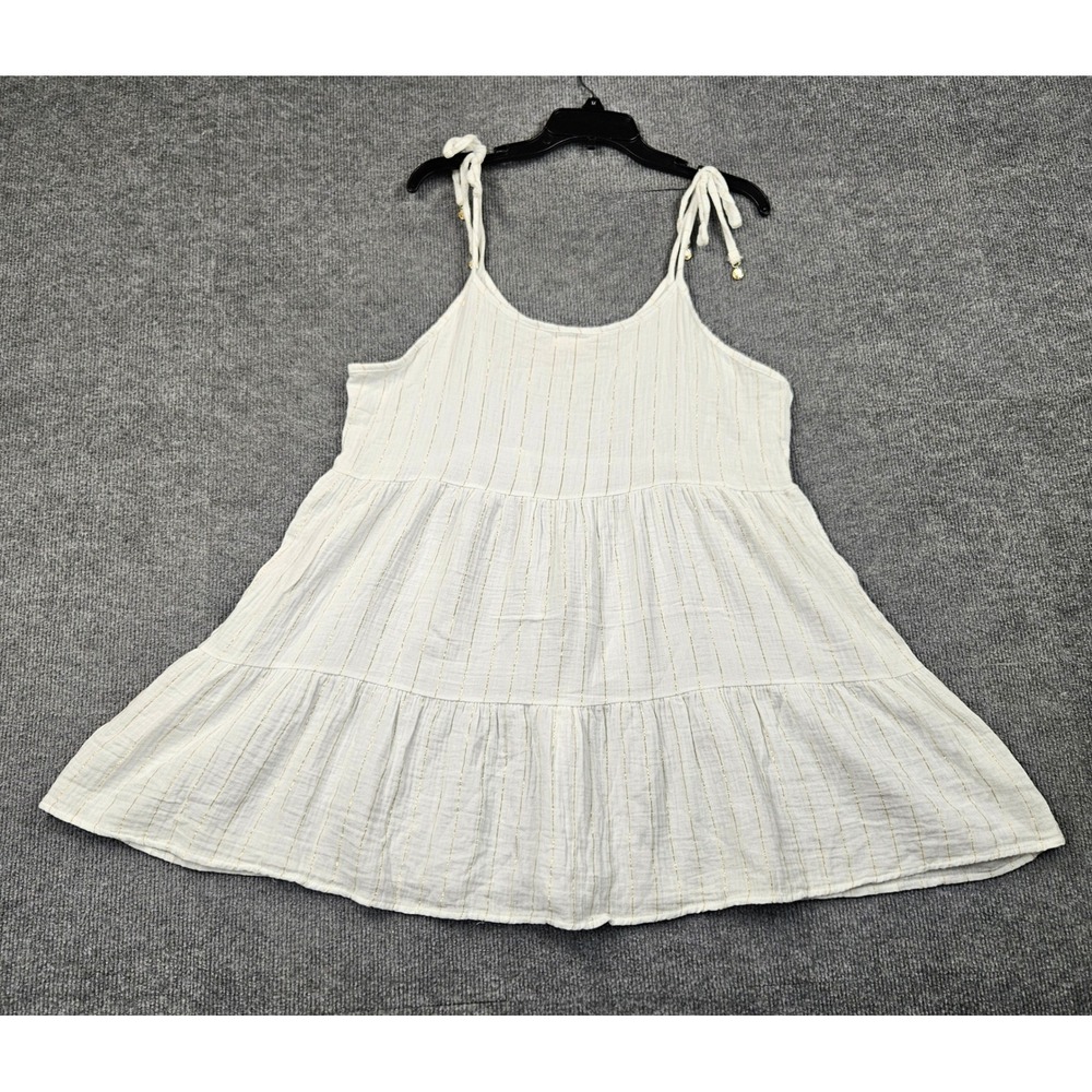 Ultra Flirt Womens XXL White Gold Metallic Stripe Tiered Babydoll Cami Top